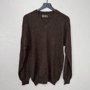 La Vicunita Sweater Womens Large Baby‎ Alpaca Pullover V Neck Brown Long Sleeve